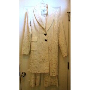 Cache Luxe Pantsuit Long Coat Jacket Pants All Over Embroidery Womens Size S